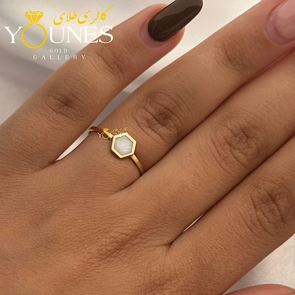 انگشتر طلا شش ضلعی سفید